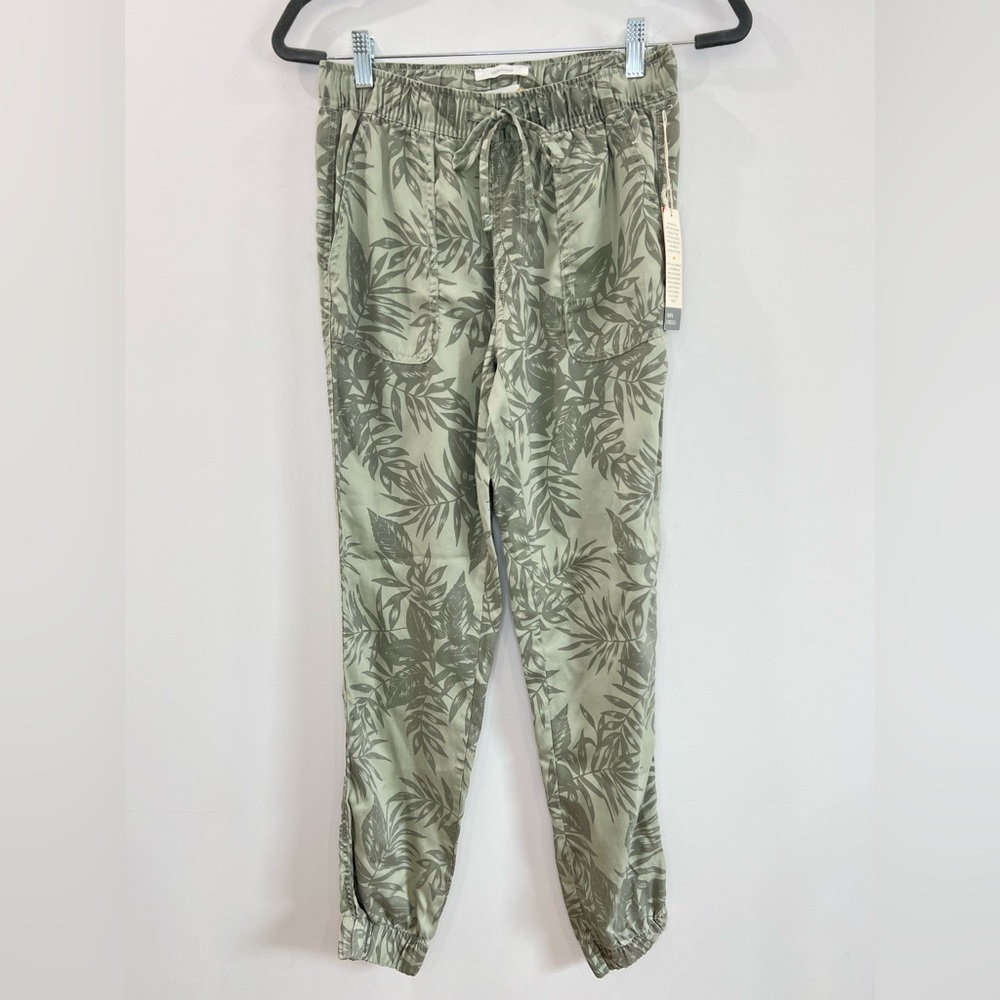 C&C California Womens Pull On Pants Joggers‎ Olive Green Floral 100% Lyocell XS